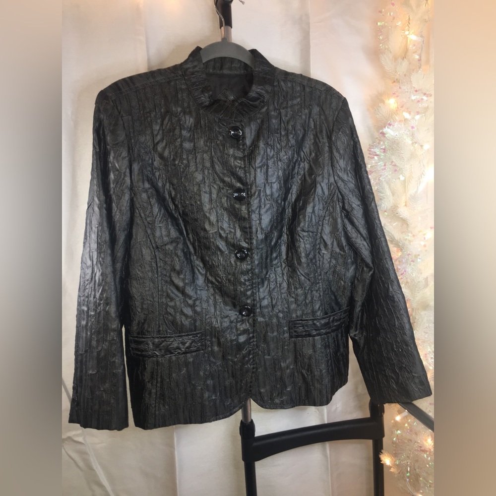 Erin London | Women’s Dark Gray/Silver Crape Crinkle Pattern Jacket Coat
